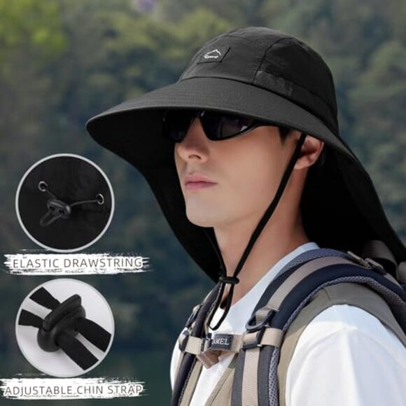 Unisex Safari Sun Hat UPF50+ Wide Brim Mesh Fishing Cap Adjustable Neck Flap main image 3